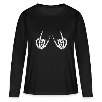 Rock On Skelett Hand Skeleton - Frauen Premium Bio Langarmshirt - Schwarz - Vorne - Julia (174cm)