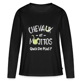 chevaux et mojitos - T-shirt manches longues Premium bio Femme - noir - Devant - Julia (174cm)