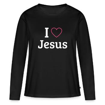 J'aime Jésus - T-shirt manches longues Premium bio Femme - noir - Devant - Julia (174cm)