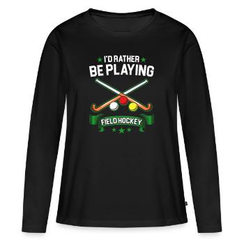 Feldhockey spielen eher Feldhockey - Frauen Premium Bio Langarmshirt - Schwarz - Vorne - Julia (174cm)