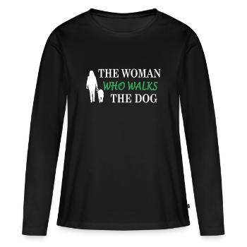 La femme qui promène le chien - T-shirt manches longues Premium bio Femme - noir - Devant - Julia (174cm)