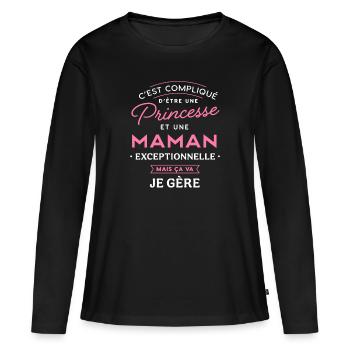 Princesse et maman exceptionnelle je gère humour - T-shirt manches longues Premium bio Femme - noir - Devant - Julia (174cm)