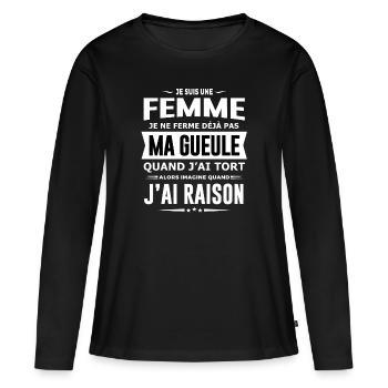 Femme je ferme pas ma gueule cadeau humour femme - T-shirt manches longues Premium bio Femme - noir - Devant - Julia (174cm)