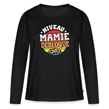 Niveau mamie débloqué cadeau annonce mamie - T-shirt manches longues Premium bio Femme - noir - Devant - Julia (174cm)