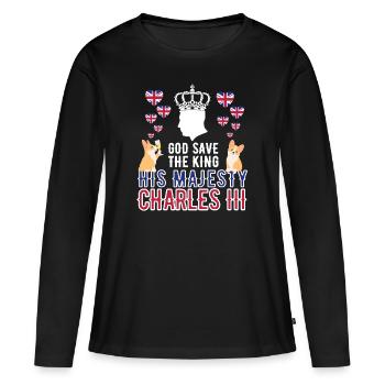 Couronnement du roi britannique Charles Angleterre Drapeau - T-shirt manches longues Premium bio Femme - noir - Devant - Julia (174cm)