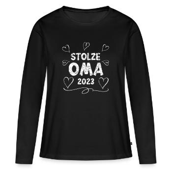 Stolze Oma 2023 - Frauen Premium Bio Langarmshirt - Schwarz - Vorne - Julia (174cm)