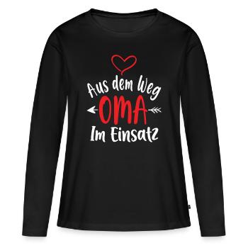 Aus dem Weg - Oma im Einsatz - Frauen Premium Bio Langarmshirt - Schwarz - Vorne - Julia (174cm)