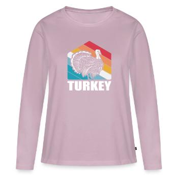 Chasse à la dinde Chasse à la dinde Thanksgiving - T-shirt manches longues Premium bio Femme - rose poudré - Devant - Julia (174cm)