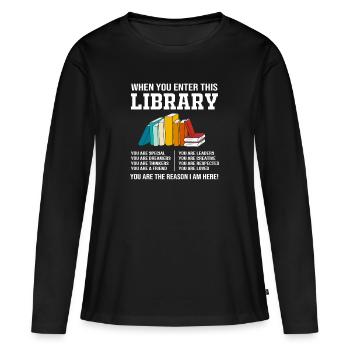 Bibliothèque Livre Rat de bibliothèque Lecture Rat de bibliothèque - T-shirt manches longues Premium bio Femme - noir - Devant - Julia (174cm)