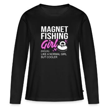 Pêche à l’aimant Pêcheur à l’aimant Pêche à l’aimant - T-shirt manches longues Premium bio Femme - noir - Devant - Julia (174cm)