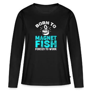 Pêche à l’aimant Pêcheur à l’aimant Pêche à l’aimant - T-shirt manches longues Premium bio Femme - noir - Devant - Julia (174cm)