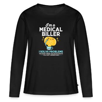 Codeur médical - T-shirt manches longues Premium bio Femme - noir - Devant - Julia (174cm)