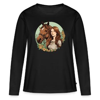 Amitié éternelle entre la femme et le cheval - T-shirt manches longues Premium bio Femme - noir - Devant - Julia (174cm)