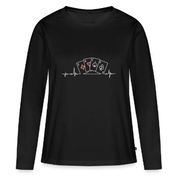 Poker Herzschlag - Frauen Premium Bio Langarmshirt - Schwarz - Vorne - Julia (174cm)