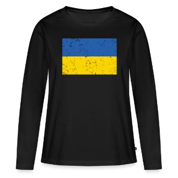 Ukraine Flagge Distressed - Frauen Premium Bio Langarmshirt - Schwarz - Vorne - Julia (174cm)