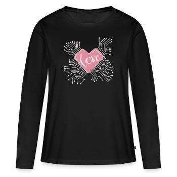 Coeur d'ordinateur de la Saint-Valentin - T-shirt manches longues Premium bio Femme - noir - Devant - Julia (174cm)