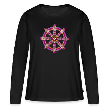 Roue du dharma, chakra, bouddhisme, fortune - T-shirt manches longues Premium bio Femme - noir - Devant - Julia (174cm)