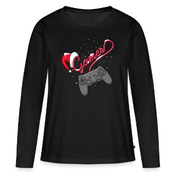 Gamer Weihnachten Kontroller - Frauen Premium Bio Langarmshirt - Schwarz - Vorne - Julia (174cm)