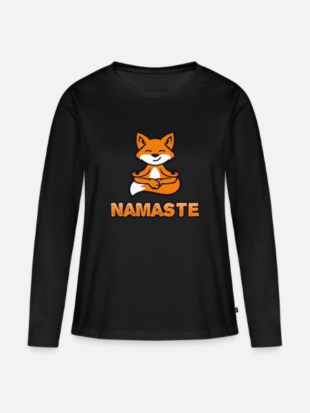 Fuchs Yoga Meditation Namaste - Frauen Premium Bio Langarmshirt - Schwarz