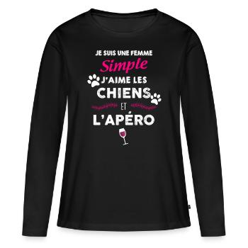 Femme Apéro et chiens - T-shirt manches longues Premium bio Femme - noir - Devant - Julia (174cm)