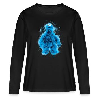 5 Rue Sésame Macaron Grignote Pose Couleur - T-shirt manches longues Premium bio Femme - noir - Devant - Julia (174cm)