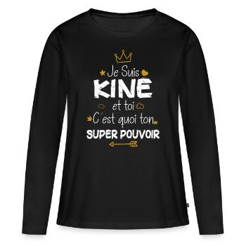 Super kiné maman cadeau drôle kinésithérapie - T-shirt manches longues Premium bio Femme - noir - Devant - Julia (174cm)