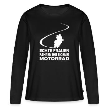 Echte Frauen fahren ihr eigenes Motorrad Bikerin - Frauen Premium Bio Langarmshirt - Schwarz - Vorne - Julia (174cm)
