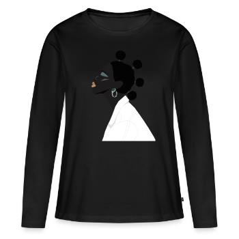 Schwarzes Mädchen mit süßem Haar und weißer Jacke - Frauen Premium Bio Langarmshirt - Schwarz - Vorne - Julia (174cm)