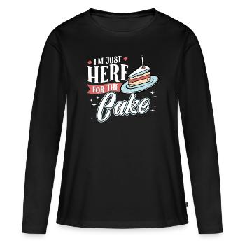 Je ne suis qu’à cause du gâteau ici - T-shirt manches longues Premium bio Femme - noir - Devant - Julia (174cm)