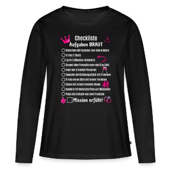 Checkliste Junggesellin Braut JGA - Frauen Premium Bio Langarmshirt - Schwarz - Vorne - Julia (174cm)