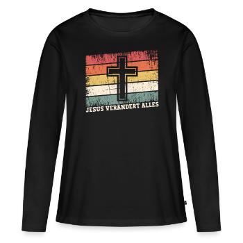 Jesus Christus - Christliches Shirt - Christliche - Frauen Premium Bio Langarmshirt - Schwarz - Vorne - Julia (174cm)
