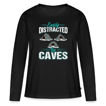 Leicht Ablenkbar Durch Höhlen - Caver - Spelunker - Frauen Premium Bio Langarmshirt - Schwarz - Vorne - Julia (174cm)