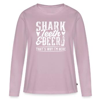 Dents de requin et bière - Fossil Hunters - T-shirt manches longues Premium bio Femme - rose poudré - Devant - Julia (174cm)