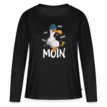 Plattdeutsche Möwe Moin Spruch Nordsee Hipster - Frauen Premium Bio Langarmshirt - Schwarz - Vorne - Julia (174cm)