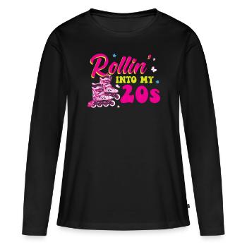 Rollin Into My 20s - Patin à roulettes de 20e anniversaire - T-shirt manches longues Premium bio Femme - noir - Devant - Julia (174cm)
