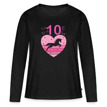 10th birthday girl ten 10 years horse Unicorn - Women's Premium Organic Long Sleeve Shirt - black - Front - Julia (174cm)