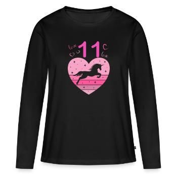 11th birthday girl eleven 11 years horse Unicorn - Women's Premium Organic Long Sleeve Shirt - black - Front - Julia (174cm)