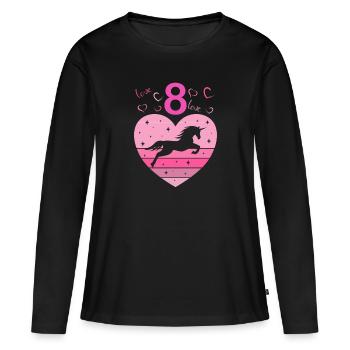 8. Geburtstag Mädchen acht 8 Jahre Pferd Unicorn - Frauen Premium Bio Langarmshirt - Schwarz - Vorne - Julia (174cm)