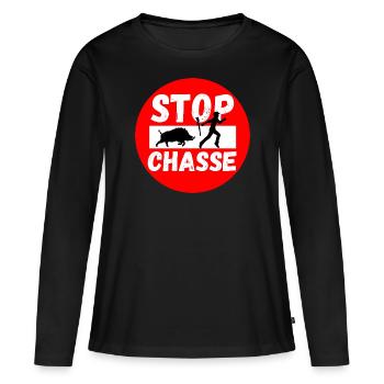 STOP Chasse - T-shirt manches longues Premium bio Femme - noir - Devant - Julia (174cm)