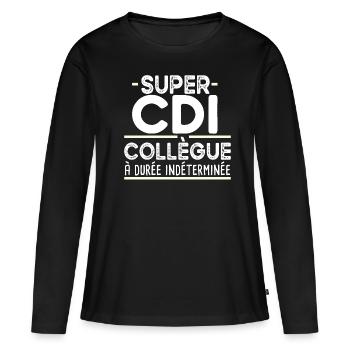 Collègue Durée Indéterminée CDI Cadeau T-shirt Mug - T-shirt manches longues Premium bio Femme - noir - Devant - Julia (174cm)