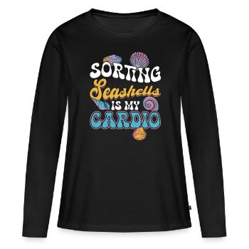 Trier les moules, c’est mon cardio - T-shirt manches longues Premium bio Femme - noir - Devant - Julia (174cm)