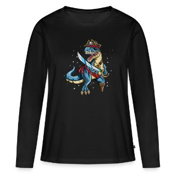 Pirat Dino T-Rex Piraten Outfit Augenklappe Säbel - Frauen Premium Bio Langarmshirt - Schwarz - Vorne - Julia (174cm)