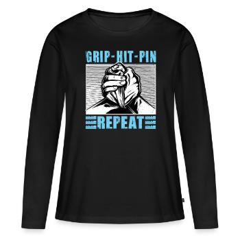 Grip Hit Pin Repeat - Bras de fer - T-shirt manches longues Premium bio Femme - noir - Devant - Julia (174cm)