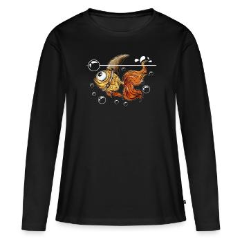 Le poisson pêcheur joue avec les bulles d’air nageoire dorsale - T-shirt manches longues Premium bio Femme - noir - Devant - Julia (174cm)
