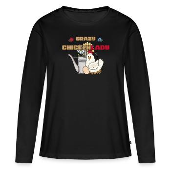 Boîte d’arrosage de poulet vintage Crazy Chickenlady - T-shirt manches longues Premium bio Femme - noir - Devant - Julia (174cm)