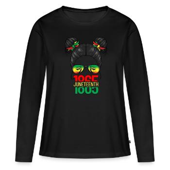 Juneteenth 1865 Messy Bun Black Woman Juneteenth - T-shirt manches longues Premium bio Femme - noir - Devant - Julia (174cm)