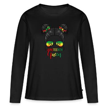 Juneteenth Queen Messy Bun Black Womens Juneteenth - T-shirt manches longues Premium bio Femme - noir - Devant - Julia (174cm)