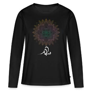 Mandala coloré pour la paix dans le monde - T-shirt manches longues Premium bio Femme - noir - Devant - Julia (174cm)