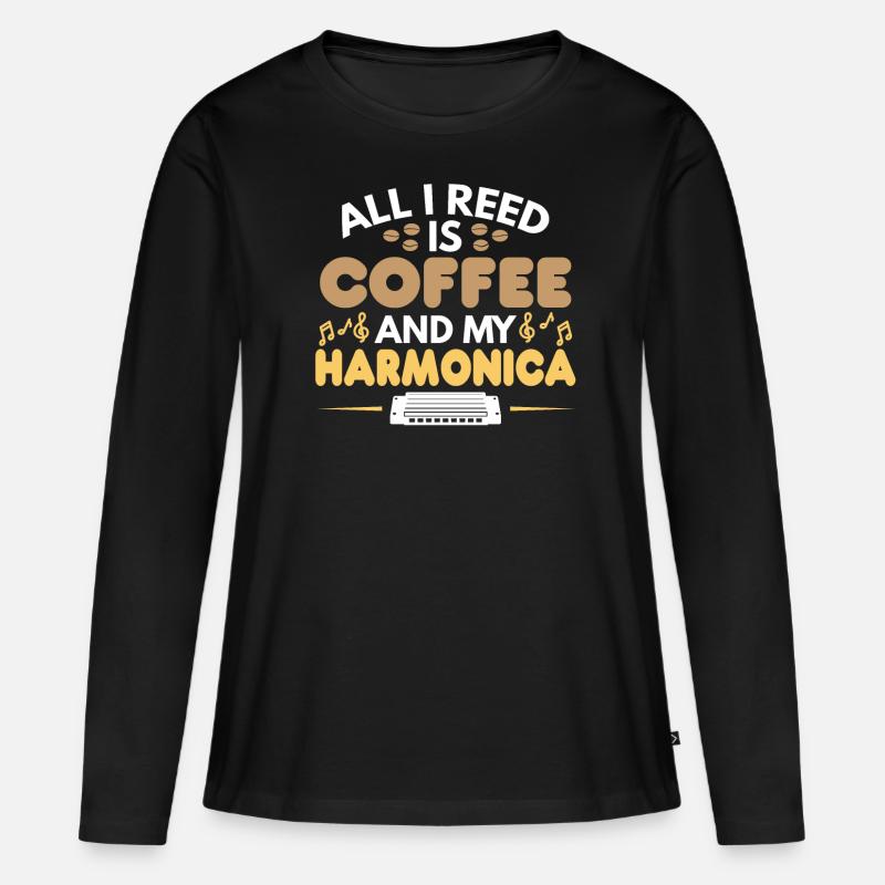 All I Reed Is Coffee And My Harmonica - Frauen Premium Bio Langarmshirt - Schwarz