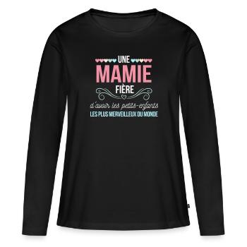 Une Mamie fière petits-enfants cadeau Grand-mère - T-shirt manches longues Premium bio Femme - noir - Devant - Julia (174cm)